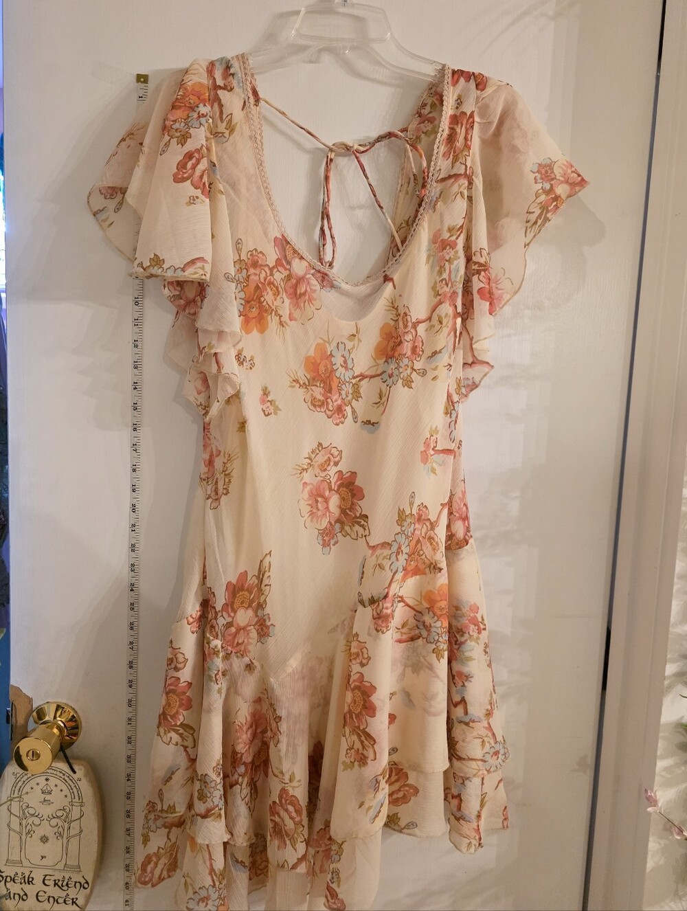Free People Floral Ruffle Short Dress in Cream and Pink